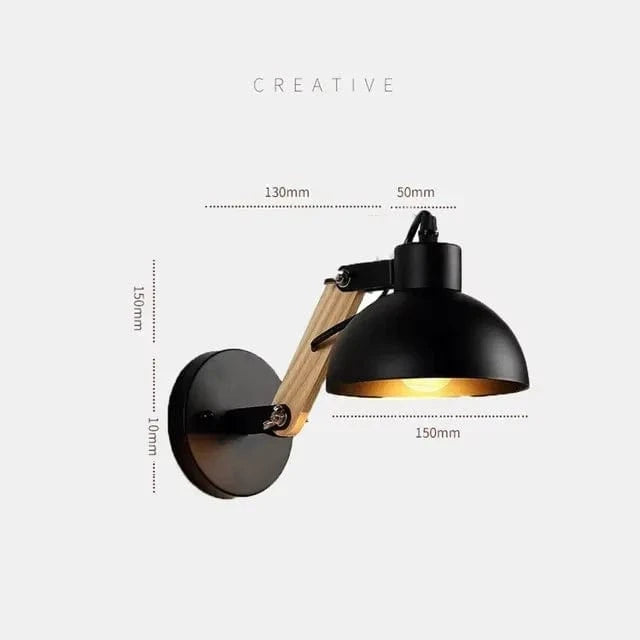 Verthara Nordic Adjustable Wall Lamp – Iron and Wood Sconce Light for Modern Home and Hotel Decoration
