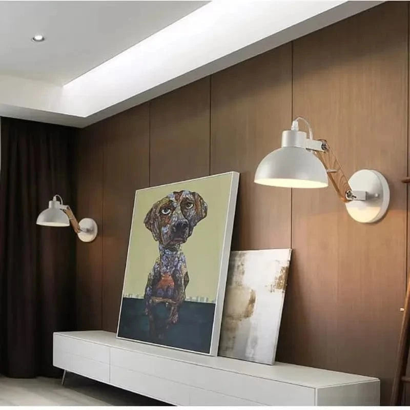 Verthara Nordic Adjustable Wall Lamp – Iron and Wood Sconce Light for Modern Home and Hotel Decoration
