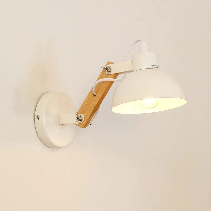 Verthara Nordic Adjustable Wall Lamp – Iron and Wood Sconce Light for Modern Home and Hotel Decoration Without Bulb / White