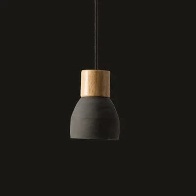 Verthara Nordic LED Pendant Light – Indoor Hanging Fixture – Cement-Wood Design - Adjustable Wire Length - Vintage Style - E27 Base Black