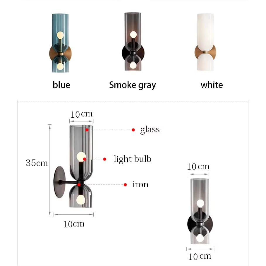 Verthara Nordic Minimalist Glass Wall Light - Wall Mounted - E14 LED Included - Electroplated Copper - Indoor Use - Available In Dark Gray, White, Blue