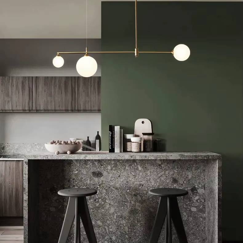 Verthara Nordic Solid Brass Pendant Light – Cream Globe Cluster for Kitchen Island and Dining Room Pendant Lighting