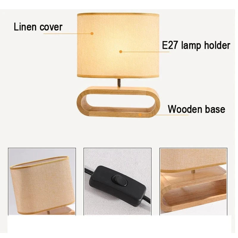 Verthara Nordic Table Lamp With Wood Base – Cloth Lampshade - E27 Bulb - Stylish Design - Ideal For Bedside - Desk - Living Room Lighting