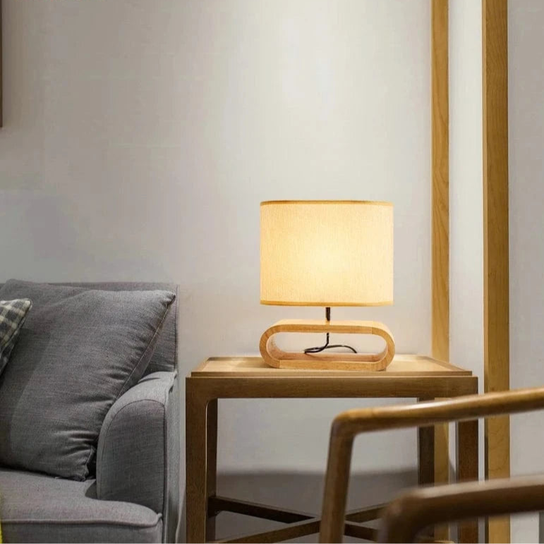 Verthara Nordic Table Lamp With Wood Base – Cloth Lampshade - E27 Bulb - Stylish Design - Ideal For Bedside - Desk - Living Room Lighting