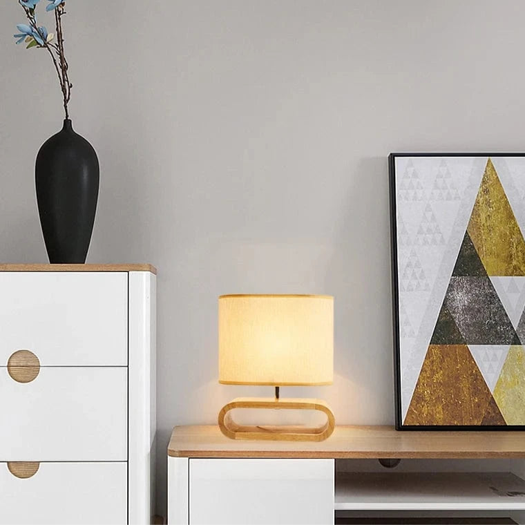 Verthara Nordic Table Lamp With Wood Base – Cloth Lampshade - E27 Bulb - Stylish Design - Ideal For Bedside - Desk - Living Room Lighting