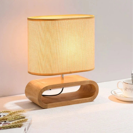 Verthara Nordic Table Lamp With Wood Base – Cloth Lampshade - E27 Bulb - Stylish Design - Ideal For Bedside - Desk - Living Room Lighting