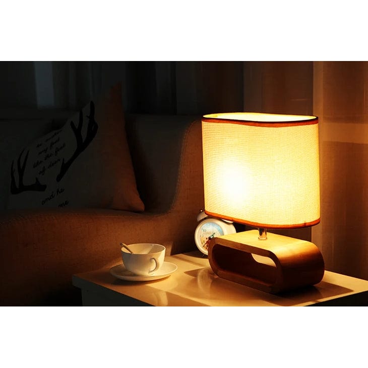 Verthara Nordic Table Lamp With Wood Base – Cloth Lampshade - E27 Bulb - Stylish Design - Ideal For Bedside - Desk - Living Room Lighting