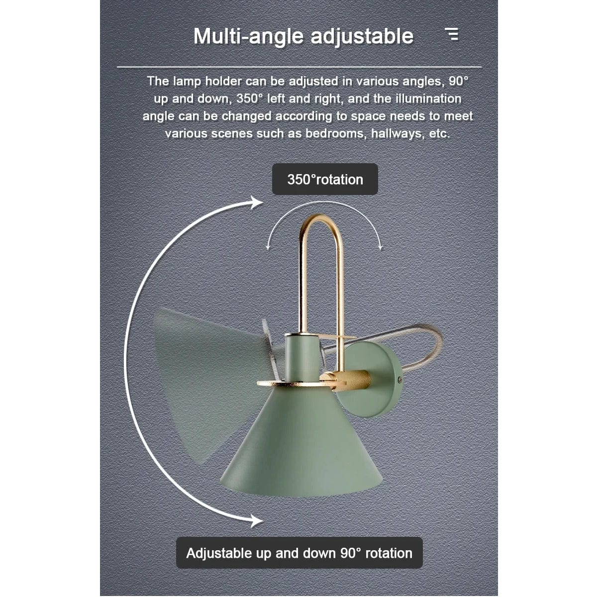 Verthara Nordic Wall Sconce with 350° Rotation and Rotary Switch for Bedroom and Hallway Lighting - Hardwired Wall Lamp