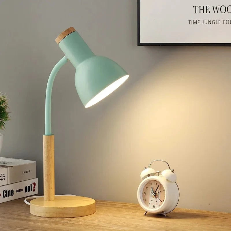 Verthara Nordic Wood Table Lamp – Minimalist LED Bedside Lamp for Bedroom and Desk Decor, Natural Finish, Eye Protection Lighting Style D