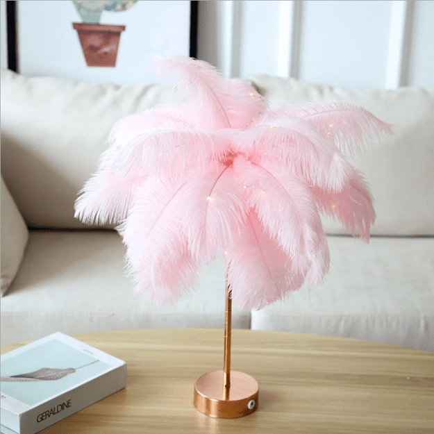 Verthara Ostrich Feather Design Palm Tree Rechargeable Table Lamps