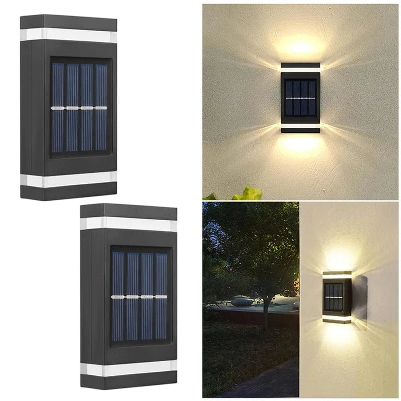 Verthara Outdoor Solar Wall Lamp with 6 LEDs – Waterproof Up and Down Lights for Garden and Terrace Warm light 2pcs