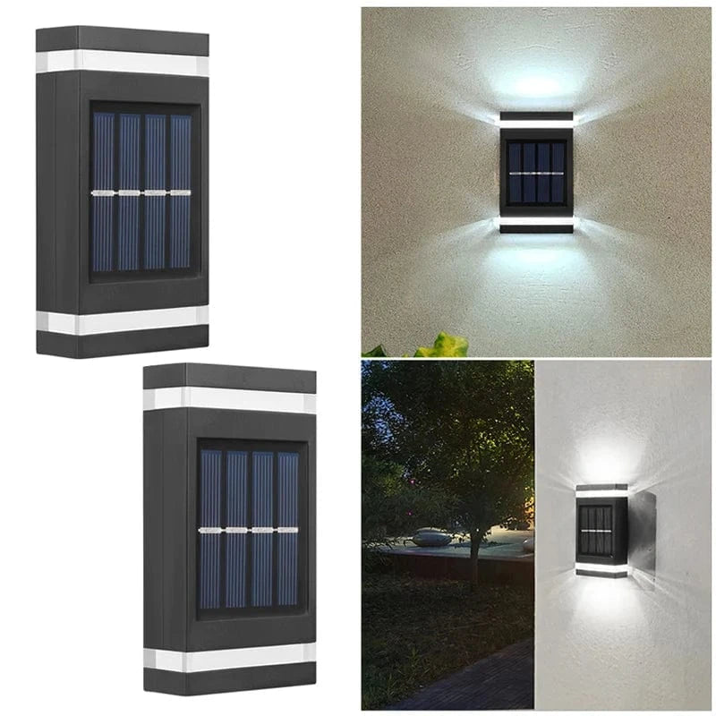 Verthara Outdoor Solar Wall Lamp with 6 LEDs – Waterproof Up and Down Lights for Garden and Terrace White light 2pcs