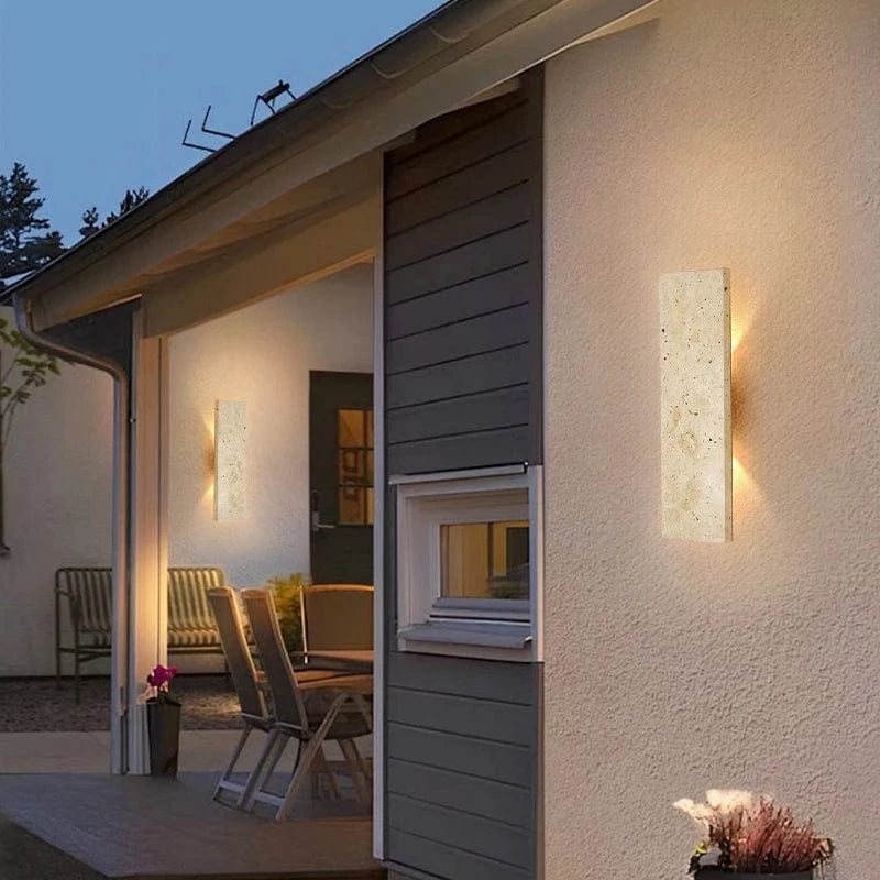 Verthara Outdoor Waterproof LED Wall Lamp with Natural Stone Design – Stylish Wall Sconce Lighting for Patios and Exterior Spaces