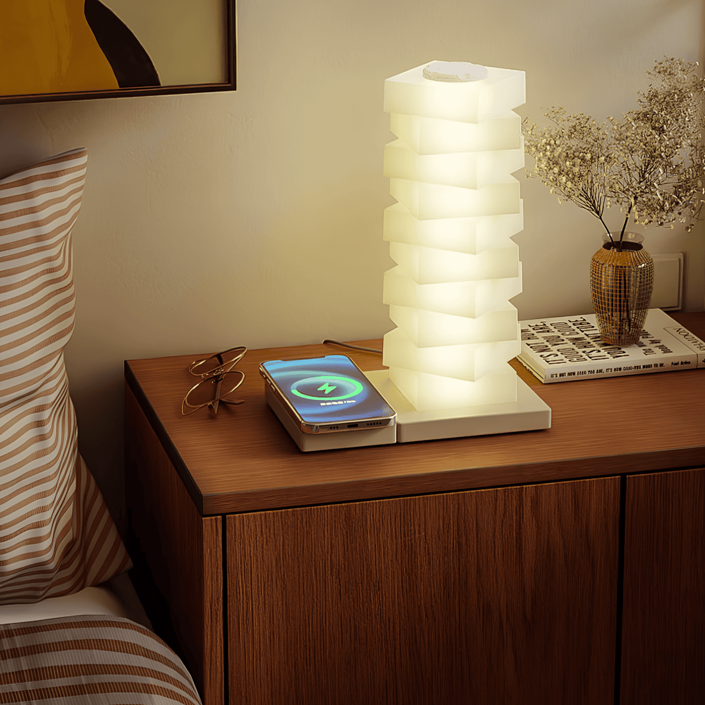 Verthara Pillar Table Lamps & Wireless Charger