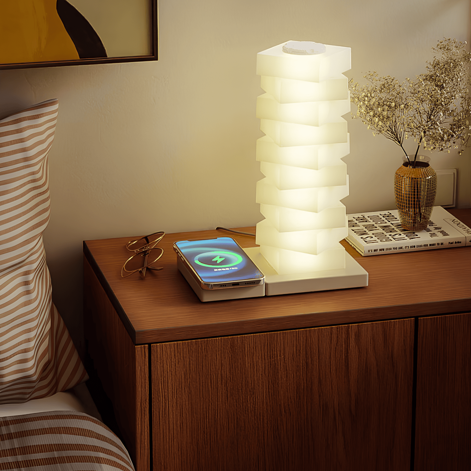 Verthara Pillar Table Lamps & Wireless Charger