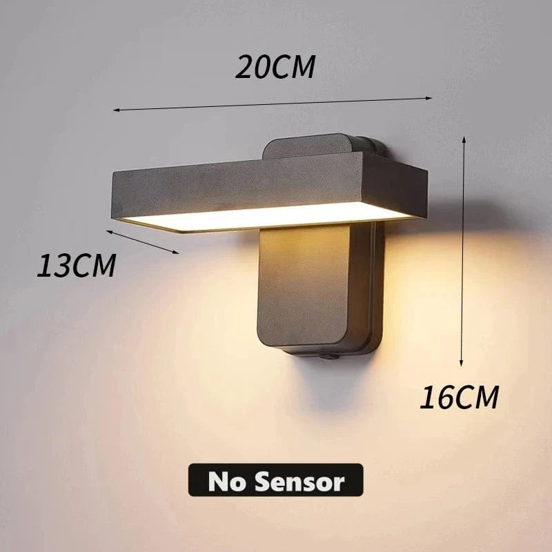 Verthara PIR Motion Sensor Outdoor Wall Light - Rotatable Design - IP65 Waterproof - Warm White - Adjustable Length - Aluminium And Glass Warm White / L20cm No Sensor-12W
