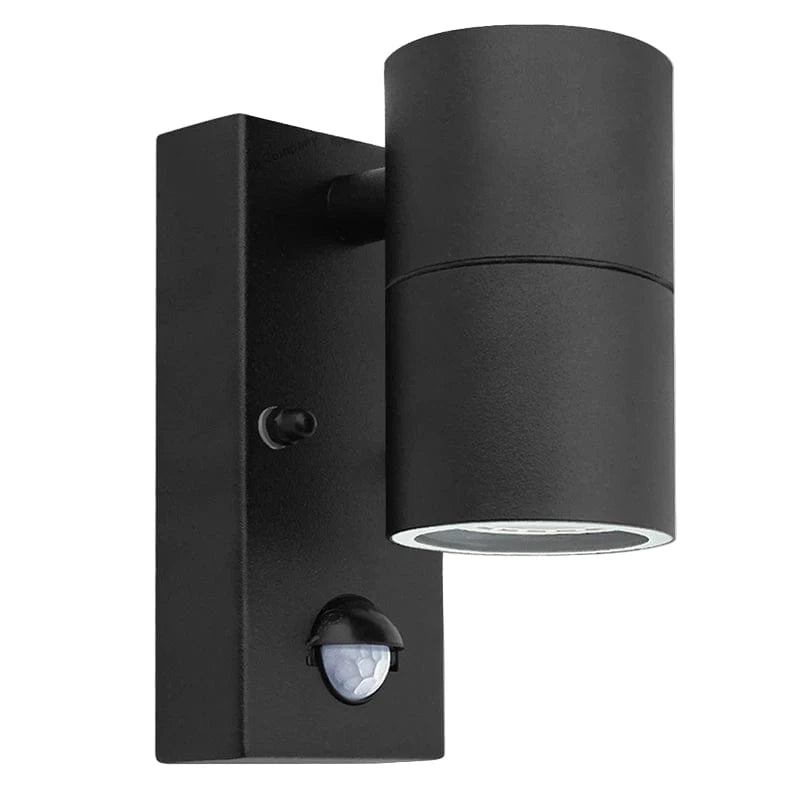 Verthara PIR Motion Sensor Outdoor Wall Light – Waterproof Stainless Steel LED Lantern with Replaceable GU10 Bulb for Enhanced Security Black / Warm white 5W