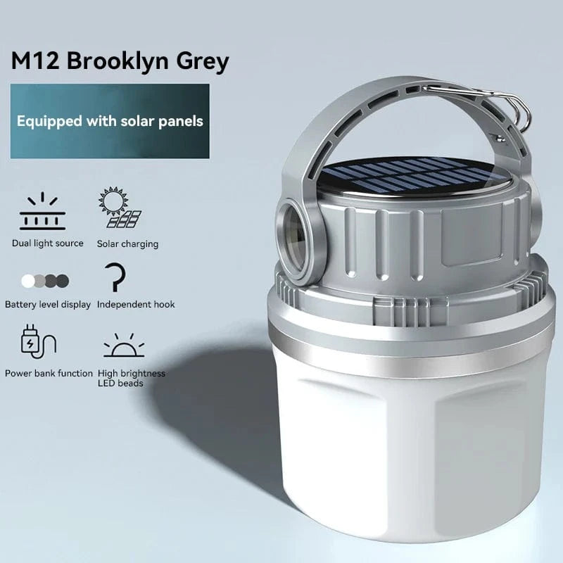 Verthara Portable LED Camping Lantern - Solar Rechargeable - Waterproof - Compact Design - Ideal For Outdoor Adventures - Emergency Use Grey