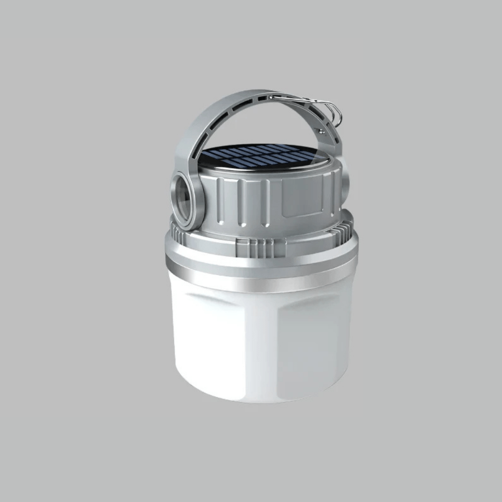 Verthara Portable LED Camping Lantern - Solar Rechargeable - Waterproof - Compact Design - Ideal For Outdoor Adventures - Emergency Use Grey