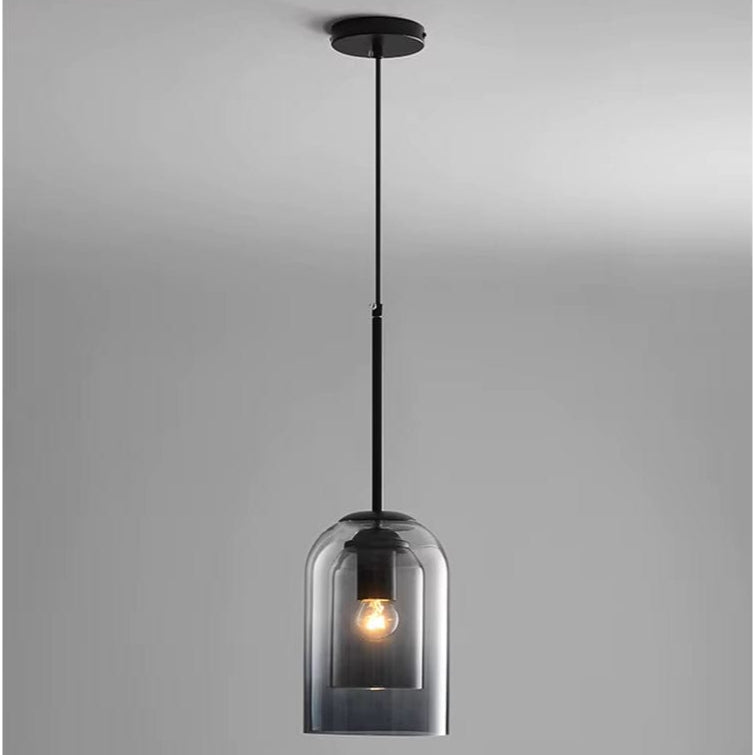 Verthara Postmodern Pendant Light – Double Glass Shade – Modern Design - Ideal For Kitchen - Dining Room - Bedroom - LED Compatible Smoky gray