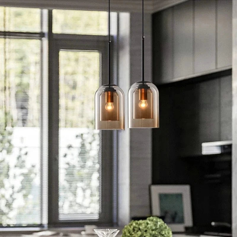 Verthara Postmodern Pendant Light – Double Glass Shade – Modern Design - Ideal For Kitchen - Dining Room - Bedroom - LED Compatible