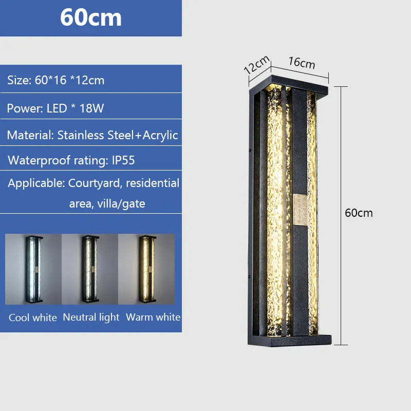 Verthara Premium Asian-Inspired Stainless Steel Outdoor Sconce 60cm
