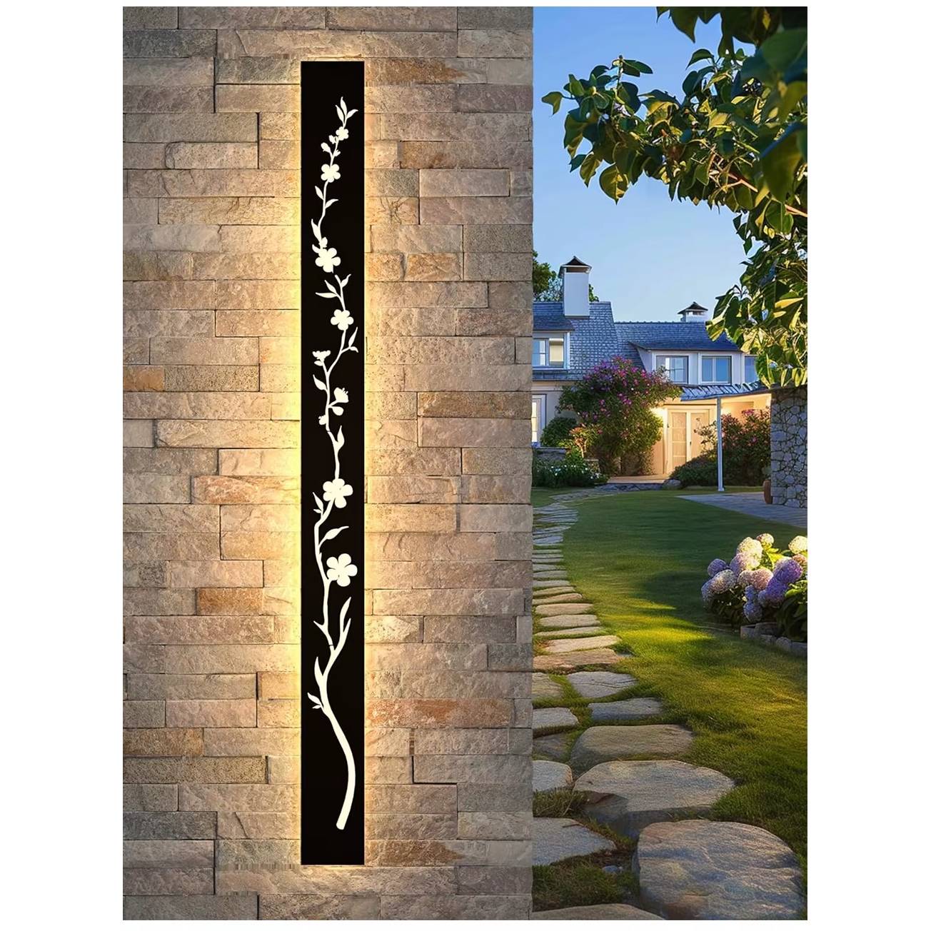 Verthara Premium Black LED Outdoor Wall Light with Waterproof IP67 Rating and Peach Flower Pattern - Stainless Steel Wall Sconce for Garden or Villa