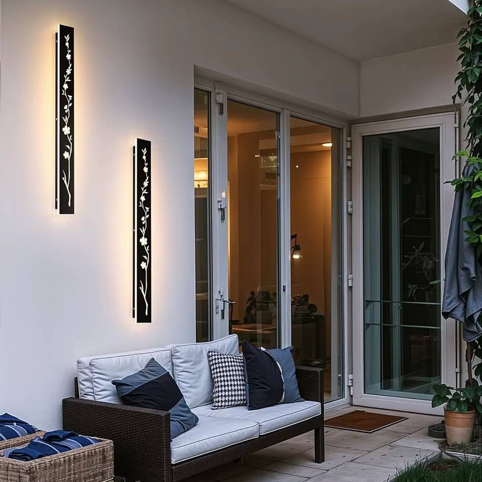 Verthara Premium Black LED Outdoor Wall Light with Waterproof IP67 Rating and Peach Flower Pattern - Stainless Steel Wall Sconce for Garden or Villa