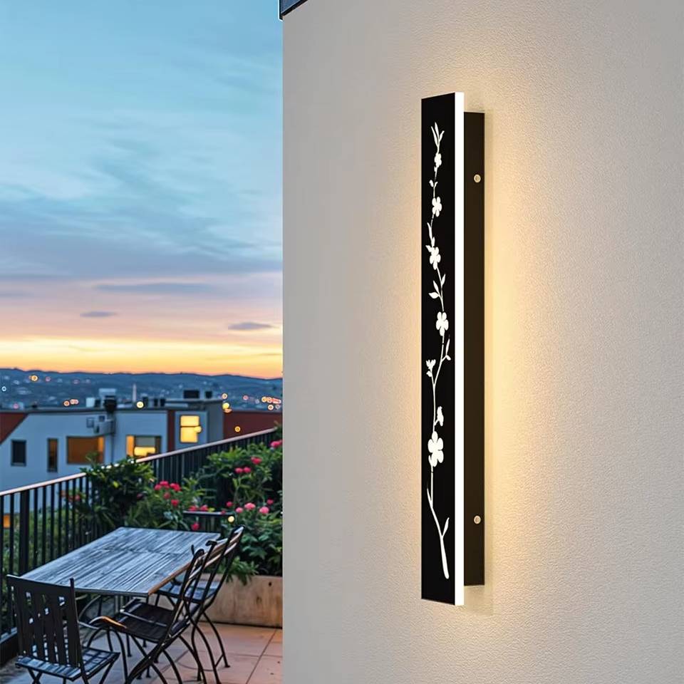 Verthara Premium Black LED Outdoor Wall Light with Waterproof IP67 Rating and Peach Flower Pattern - Stainless Steel Wall Sconce for Garden or Villa