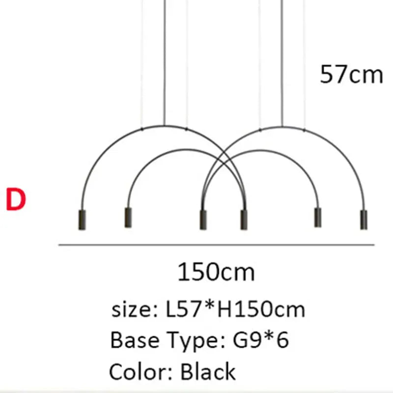 Verthara Premium Black Semicircle Arc Pendant Light | G9 LED | 3-Light D