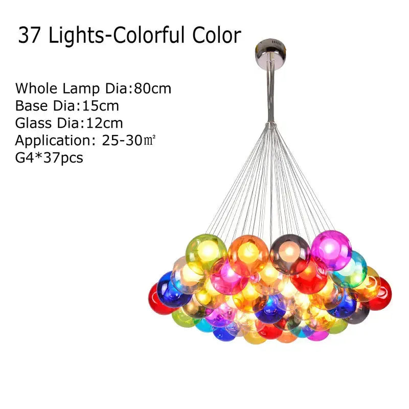 Verthara Premium Colourful Glass Bubble Chandelier 37 Lights Colorful / Cold White