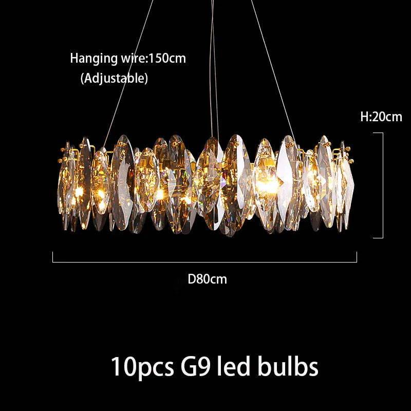 Verthara Premium Crystal & Iron Round Wave Pendant Chandelier D80xH20cm / Cool white