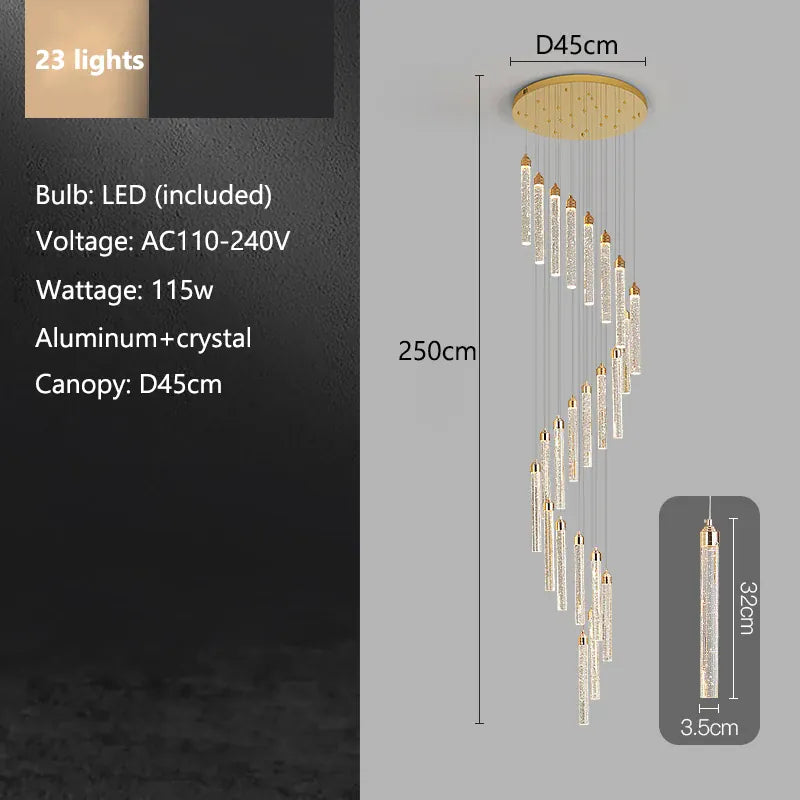 Verthara Premium Crystal Pillar Drop Pendant Light 23 lights