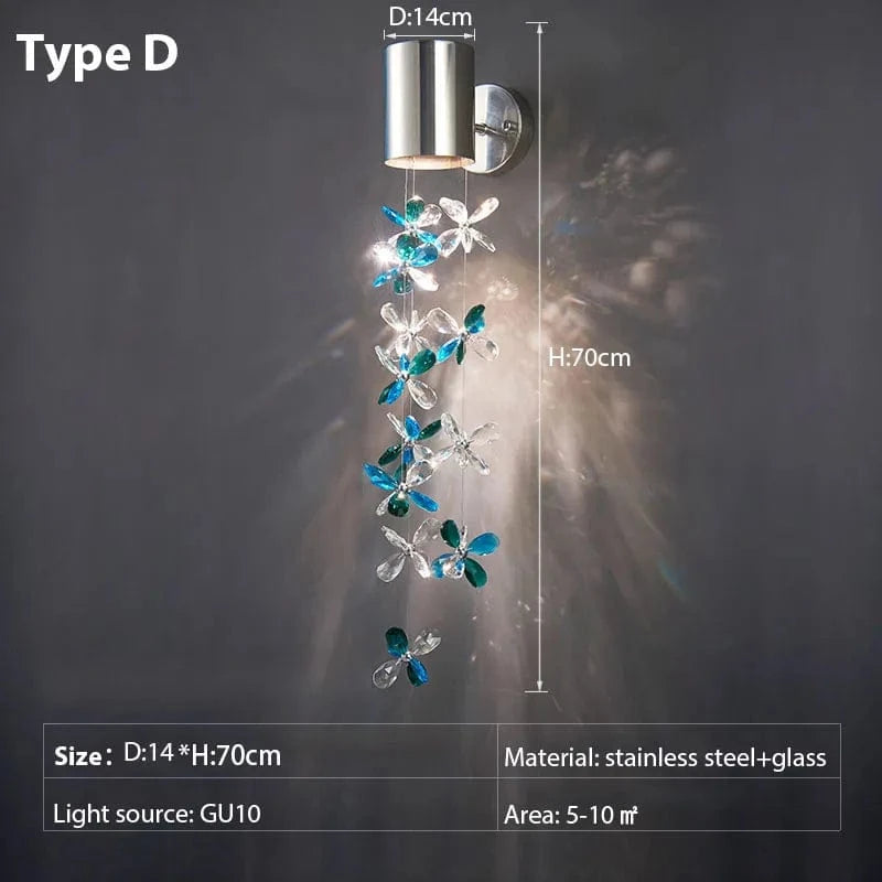 Verthara Premium Crystal Wall Sconce Lighting with Stainless Steel Finish – Elegant Wall Lamp for Bedroom and Living Room D / Warm White (2700-3500K)