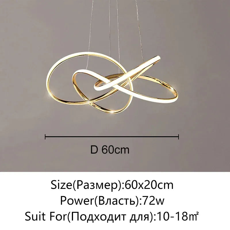 Verthara Premium Gold Geometric Line Chandelier D60cm / Brightness Dimmable