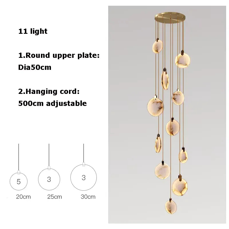 Verthara Premium Gold Marble Round Pendant Chandelier 11 Heads