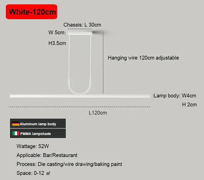 Verthara Premium Linear Wave LED Pendant Light White 120cm