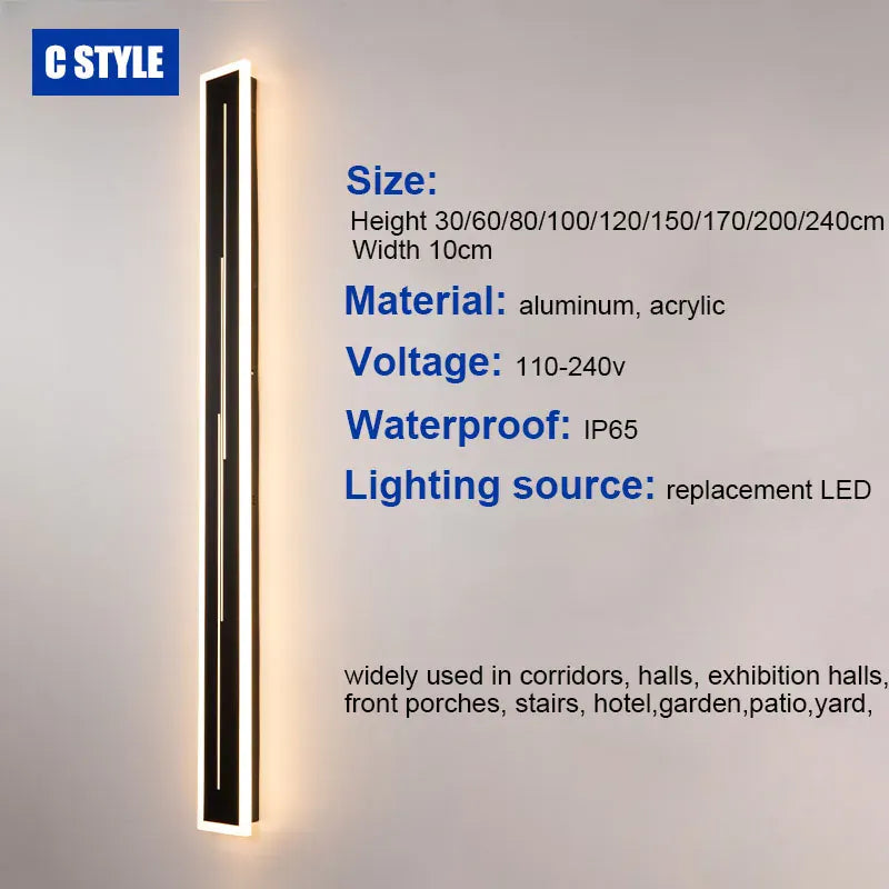 Verthara Premium Modern Aluminium Outdoor Wall Light Dimmable IP65 120x10cm / C / cool white dimming