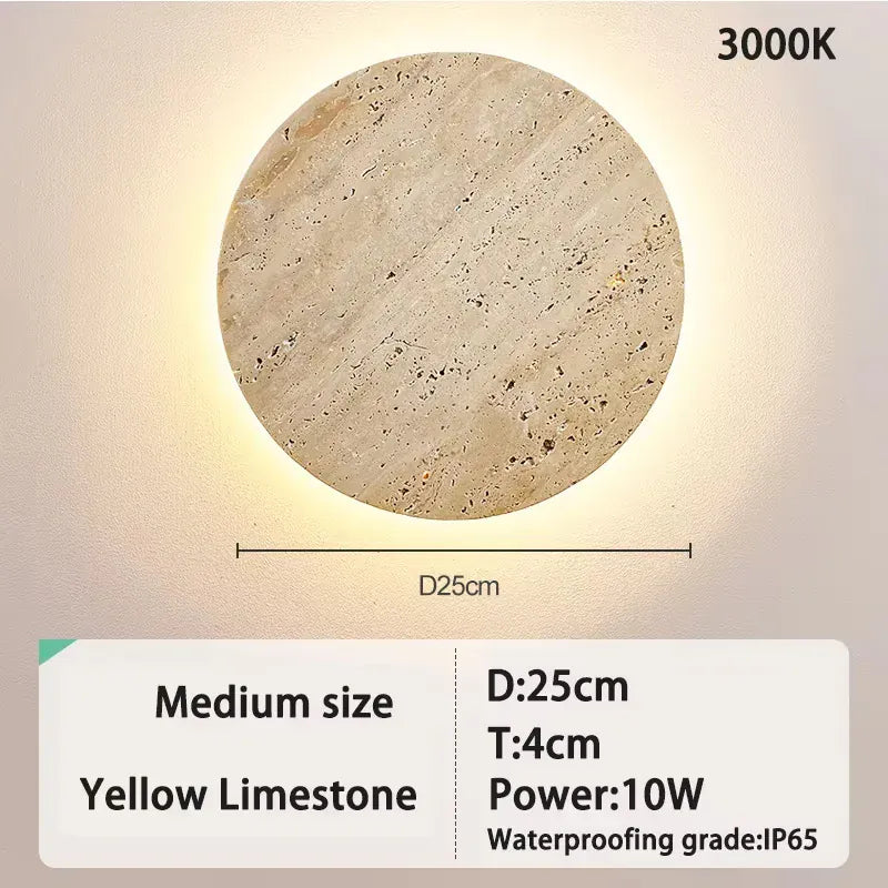 Verthara Premium Round Travertine Stone Outdoor Wall Light IP65-D25cm