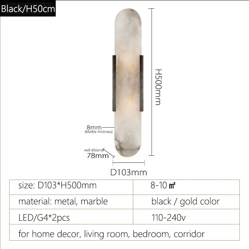 Verthara Premium Stone Marble G4 Wall Light H50cm black color / Cool White(5500-7000K)