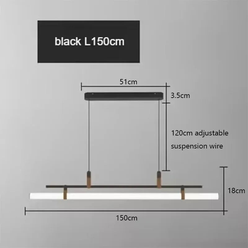 Verthara Premium Vintage Linear Leather-Trim Chandelier Black-150cm