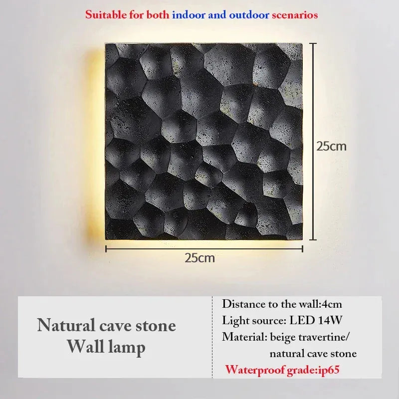 Verthara Premium Wabi-Sabi Travertine Stone Wall Light Black stone-Outdoor