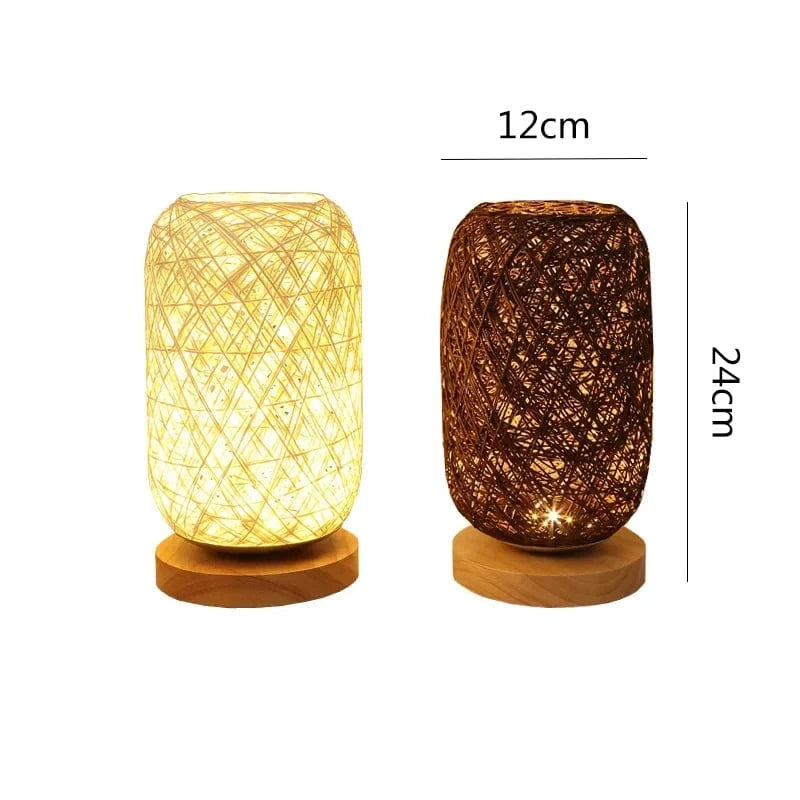 Verthara Rattan Twine Ball Table Lamp with Wooden Base – Warm White Bedside or Desk Lamp for Living Room and Bedroom