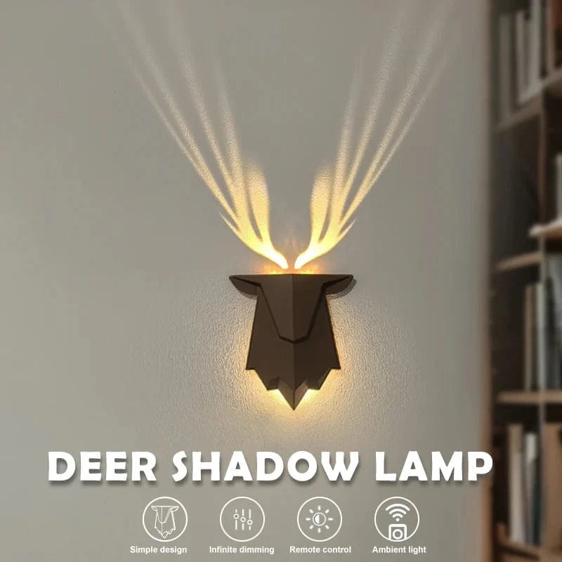 Verthara Rechargeable Deer Shadow Night Light with 3 Brightness Levels – Dimmable USB Wall Lamp for Cozy Bedroom Decor Default