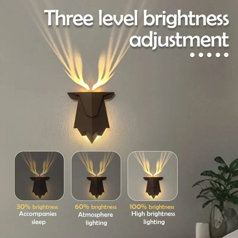 Verthara Rechargeable Deer Shadow Night Light with 3 Brightness Levels – Dimmable USB Wall Lamp for Cozy Bedroom Decor Default
