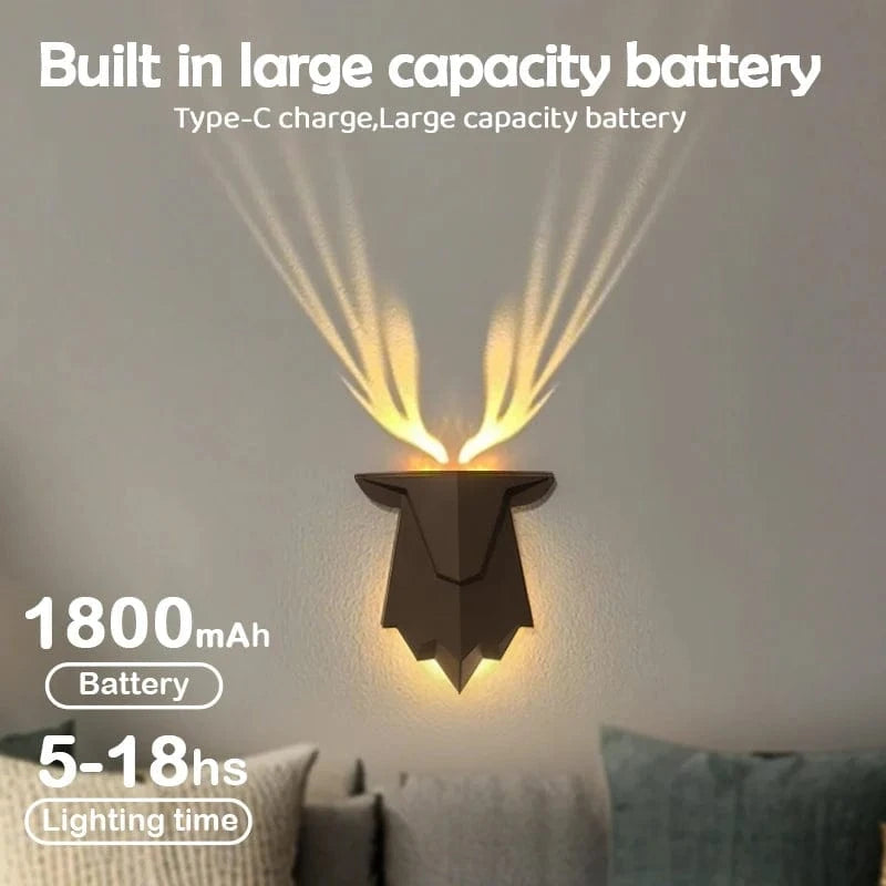 Verthara Rechargeable Deer Shadow Night Light with 3 Brightness Levels – Dimmable USB Wall Lamp for Cozy Bedroom Decor Default