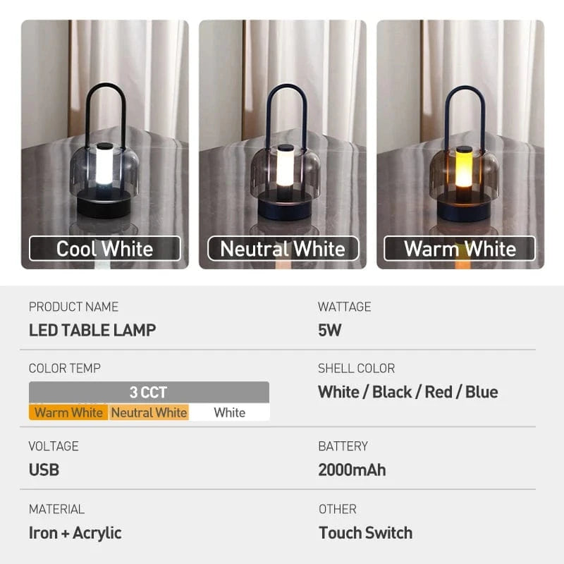 Verthara Rechargeable LED Desk Lamp - Cordless - Modern Retro Design - Portable - Touch Activation - Ideal For Indoor Use