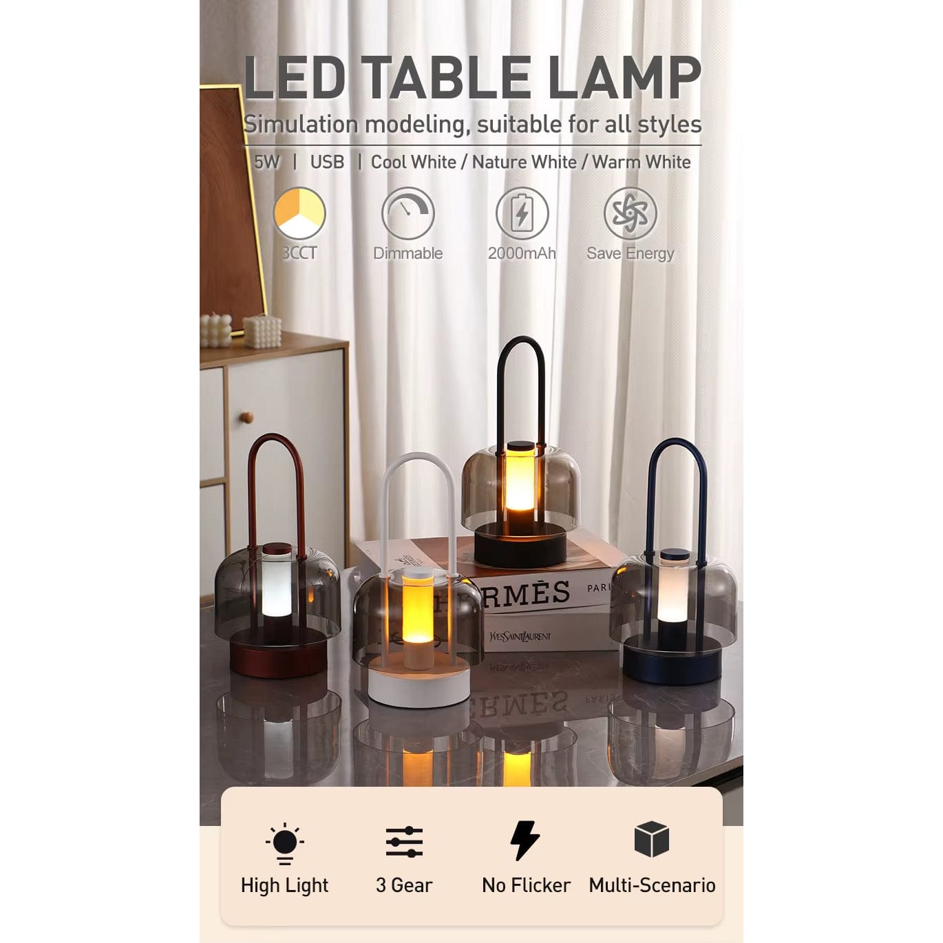 Verthara Rechargeable LED Desk Lamp - Cordless - Modern Retro Design - Portable - Touch Activation - Ideal For Indoor Use