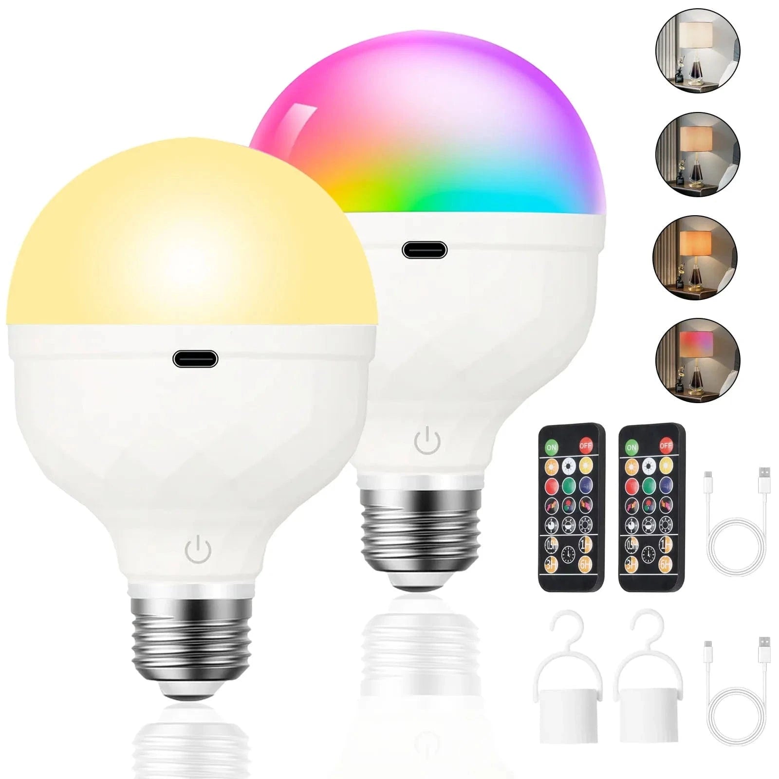 Verthara Rechargeable LED Light Bulb With Remote Control – Dimmable - Multi-Colour - Timer Function - 270° Beam Angle - Portable Design 2 PCS