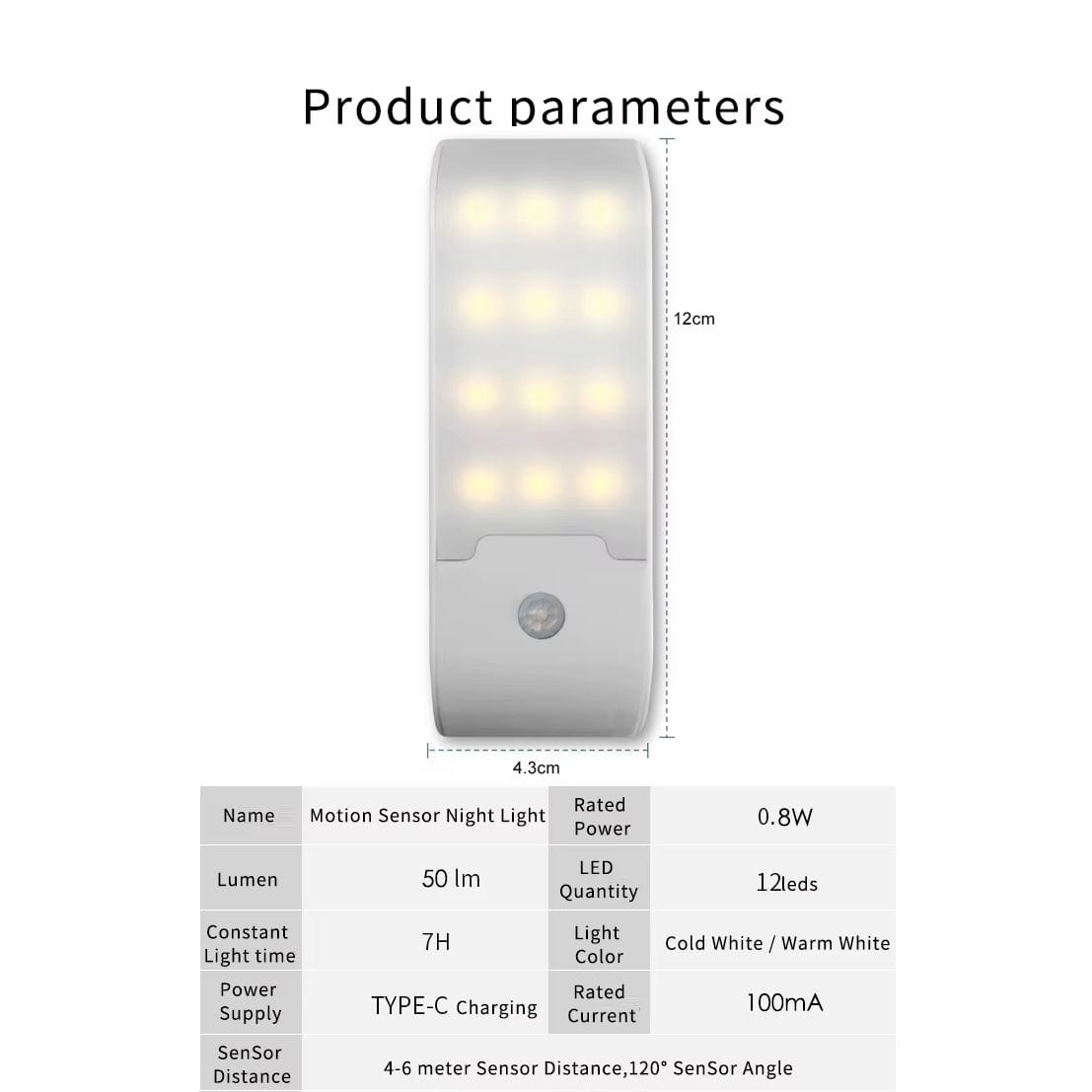 Verthara Rechargeable LED Motion Sensor Night Light – Portable - Adjustable Colour Temperature - Easy Installation - Indoor Use - 160 Lumen Output